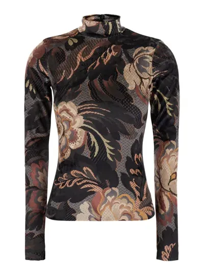 Etro Velvet Jacquard Top In Multicolor