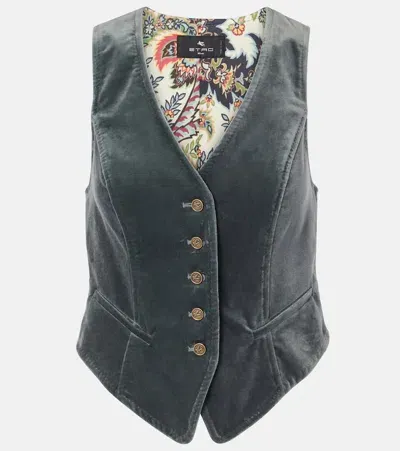 Etro Velvet Vest In Blue