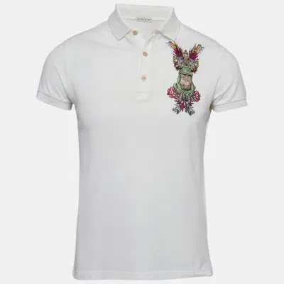 Pre-owned Etro White Embroidered Cotton Polo T-shirt S