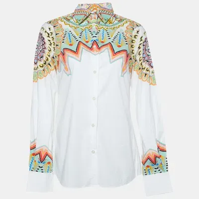 Pre-owned Etro White Printed Cotton Long Sleeve Shirt M