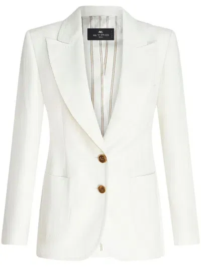 Etro Single-breasted Slub Blazer In White