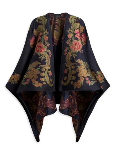 Etro Floral-pattern Jacquard Cape In Navy Blue