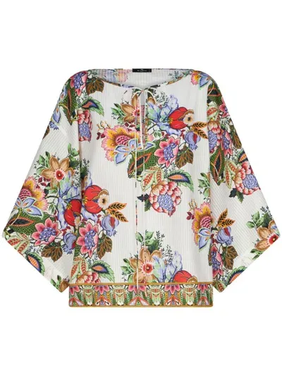 Etro Floral-print Draped Blouse In Print Floral White