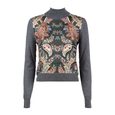 Etro Wool And Cashmere Blend Sweater With Paisley Print In Gray