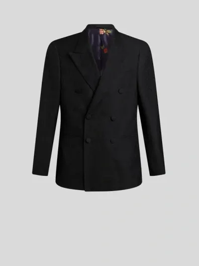 Etro Wool And Cotton Jacquard Jacket In Black