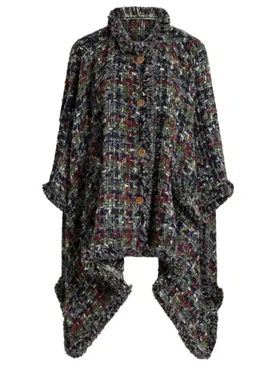 Etro Multicolored Wool Blend Bouclé Cape In Multicolour