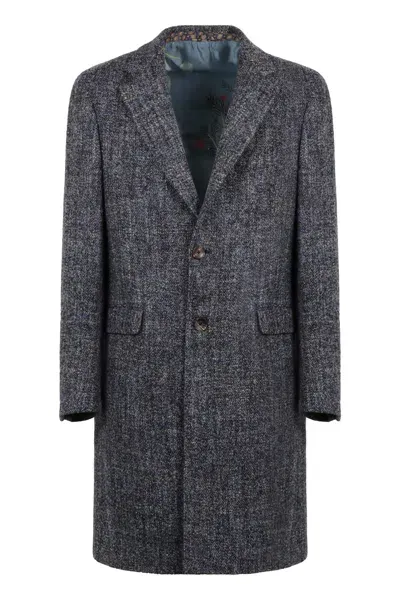 Etro Wool Blend Coat In Blue