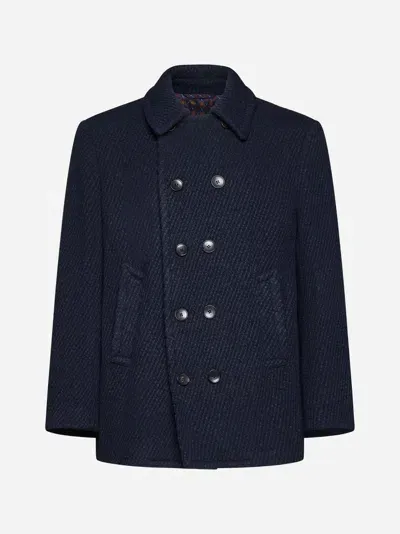 Etro Wool-blend Double-breasted Peacoat In Blu