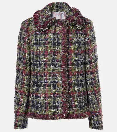 Etro Fringed Tweed Jacket In Grey