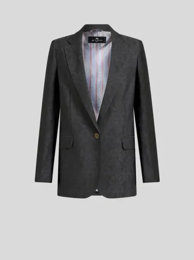 Etro Wool Jacquard Jacket In Grey