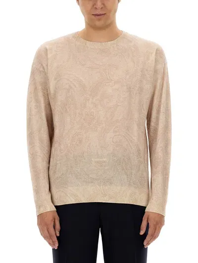 Etro Logo-embroidered Wool Jumper In Beige