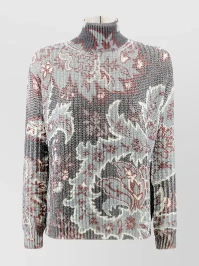 Etro Wool Sweater With Floral Paisley Print In Gray