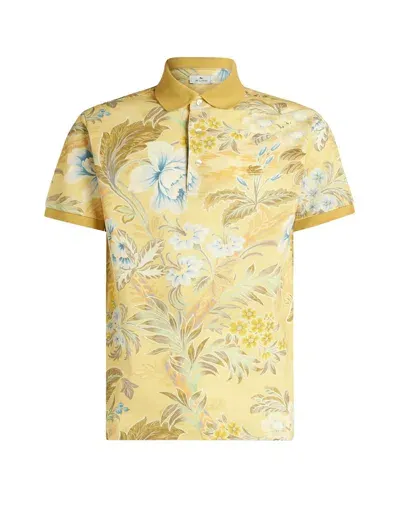 Etro Floral-print Cotton Polo Shirt In Yellow