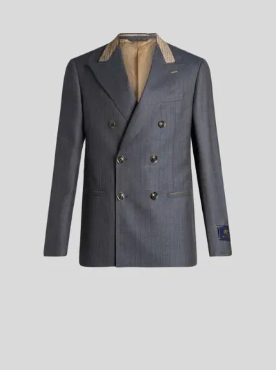 Etro Zweireihiger Blazer Aus Wolle In Blue