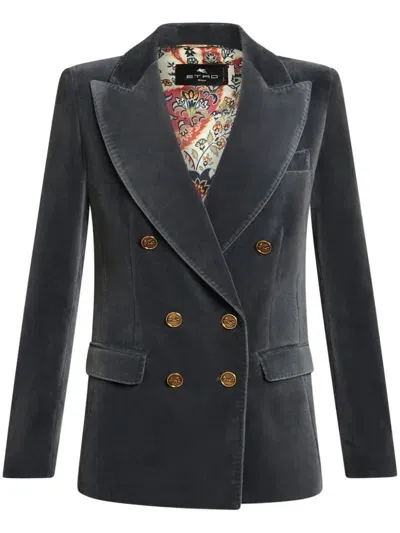 Etro Blazer Con Bottoni Goffrati In Black