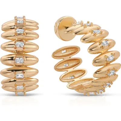 Ettika Baguette Cubic Zirconia Thick Oval Dome Hoop Earrings In Gold