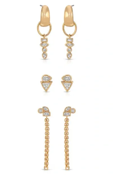 Ettika Ear Party Set Of 3 Assorted Hoop, Stud & Drop Earrings In Gold