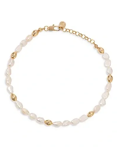 Ettika Pave & Cultured Freshwater Pearl Polished Pebble Beaded Ankle Bracelet In 18k Gold Plated In Ivory/gold