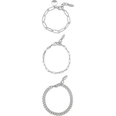 Ettika Set Of 3 Assorted Chain Bracelets In Rhodium