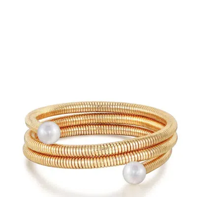 Ettika Spring Band 18k Gold Plated Cuff Bracelet In White