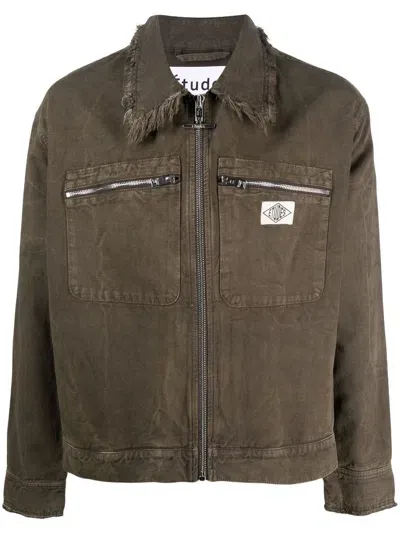 Etudes Studio Unfinished-effect Zip-up Jacket In Brown