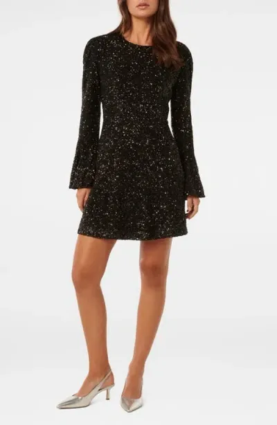 Ever New Lizzy Sequin Long Sleeve Cocktail Minidress In Black