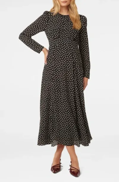 Ever New Mietta Print Long Sleeve Midi Dress In Black Spot