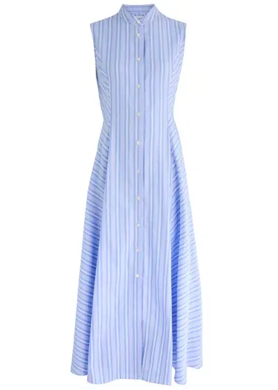 Evi Grintela Carine Striped Cotton Midi Dress In Light Blue