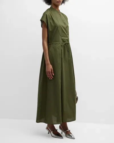 Evi Grintela Jean Pleated Cotton Maxi Dress In Khaki