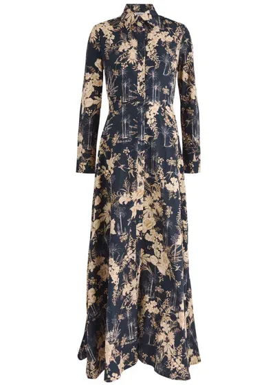 Evi Grintela Juliette Floral-print Cotton Maxi Shirt Dress In Blue