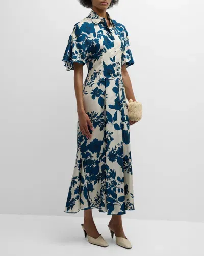 Evi Grintela Louisa Floral-print Silk Midi Dress In Blue