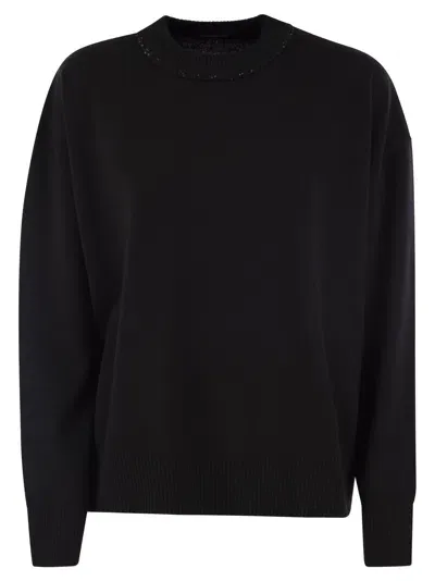 Fabiana Filippi Crew Neck Sweater With Sequins In Black