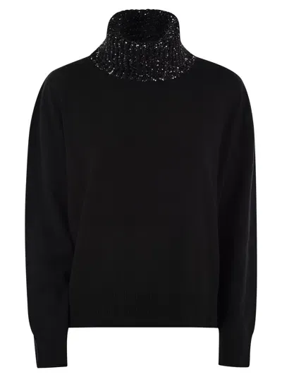 Fabiana Filippi Turtleneck Sweater In Wool, Silk And Cashmere In Black