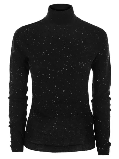 Fabiana Filippi Turtleneck Sweater With Micro Sequins In Black