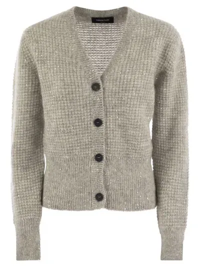 Fabiana Filippi Mohair Blend Cardigan With Micro Sequins In Grey