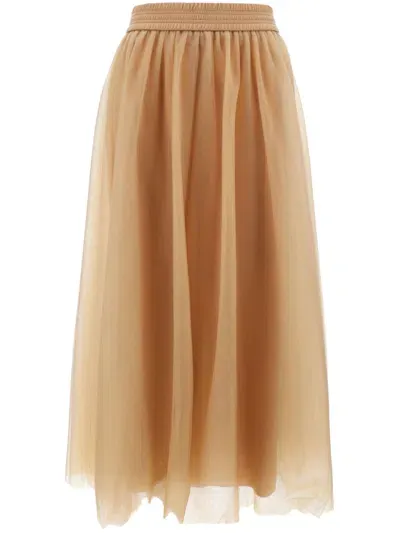 Fabiana Filippi Tulle-panels Midi Skirt In Cammello