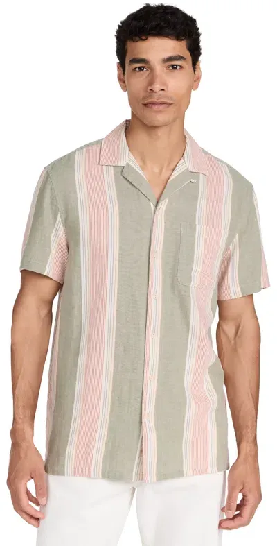 Faherty Short Sleeve Hemp Blend Camp Shirt Forest Isle Stripe