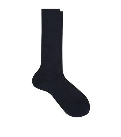 Falke Egyptian Cotton Ribbed Socks In Navy