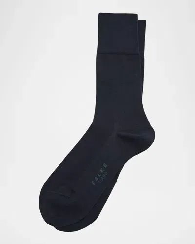 Falke Cotton Blend Fil D'ecosse Mid Calf Socks In Dark Navy