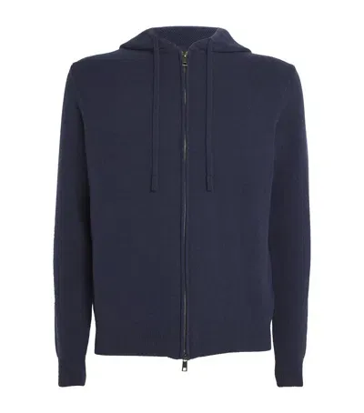 Falke Wool-cashmere Zipped Hoodie In Navy