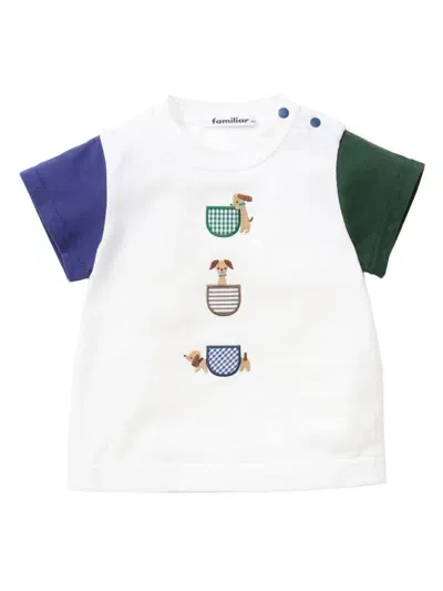 Familiar Babies' Dog-embroidered Cotton T-shirt In White