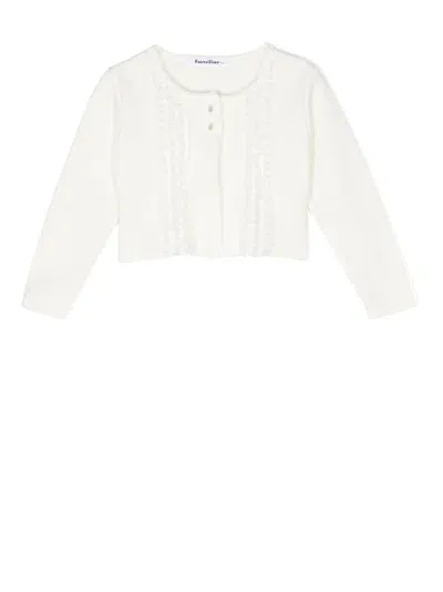 Familiar Kids' Ruffled Button-front Cardigan In White