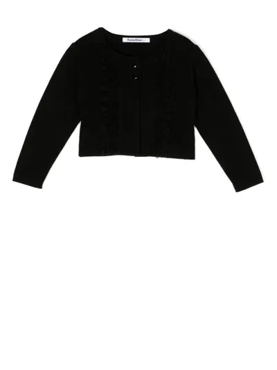 Familiar Kids' Tulle-detail Button-up Cardigan In Black