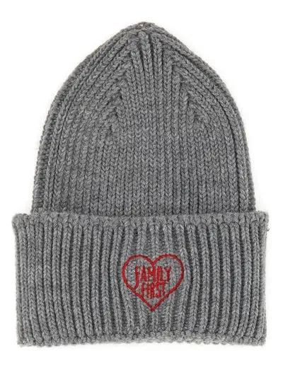 Family First Beanie Hat With Logo In Grey