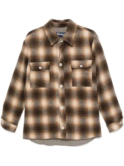 Family First Checkered Shirt Jacket In Brown