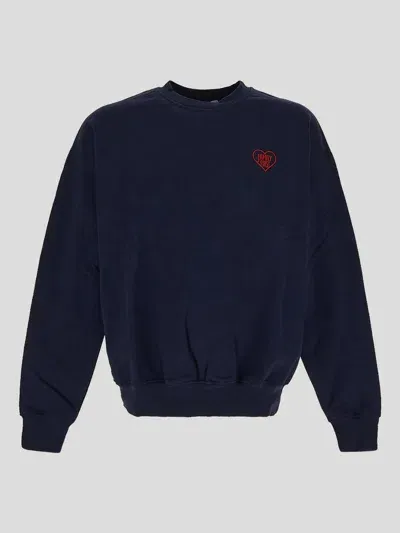 Family First Sweatshirt With Heart Embroidery In Blue