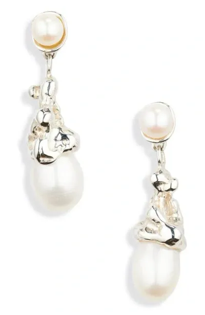 Faris Sophia Cultured Pearl Drop Earrings In Silver