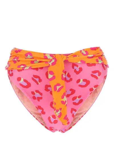 Farm Rio Animal Print Stretch Bikini Bottoms In Pink