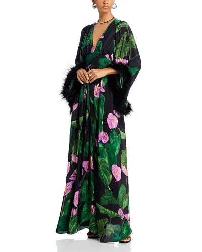 Farm Rio Anthurium Caftan In Anthurium Black