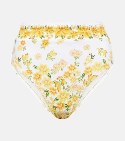 Farm Rio Azaleia Floral Printed Bikini Bottoms In White